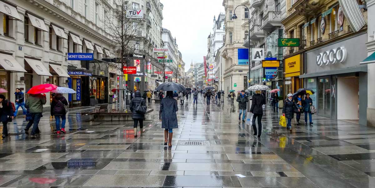 Schlechtwetter in Wien - Einkaufsstraße